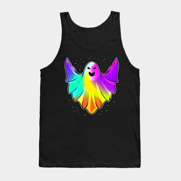 LGBTQ Colorful Happy Ghost Halloween Tank Top by SinBle